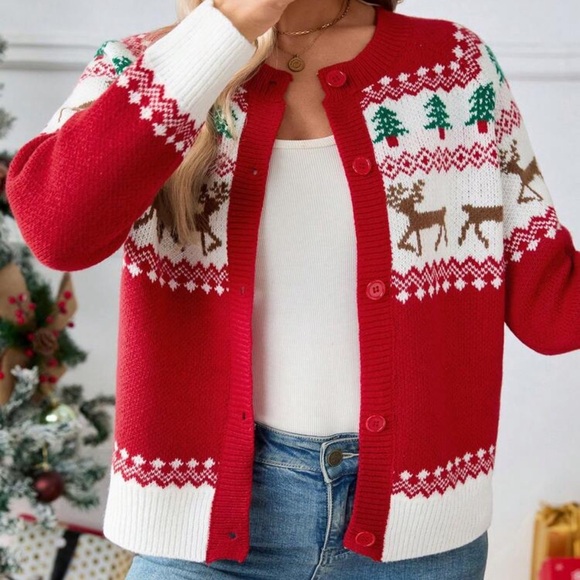 Christmas - Themed Knitted Cardigan, Autumn - Winter...